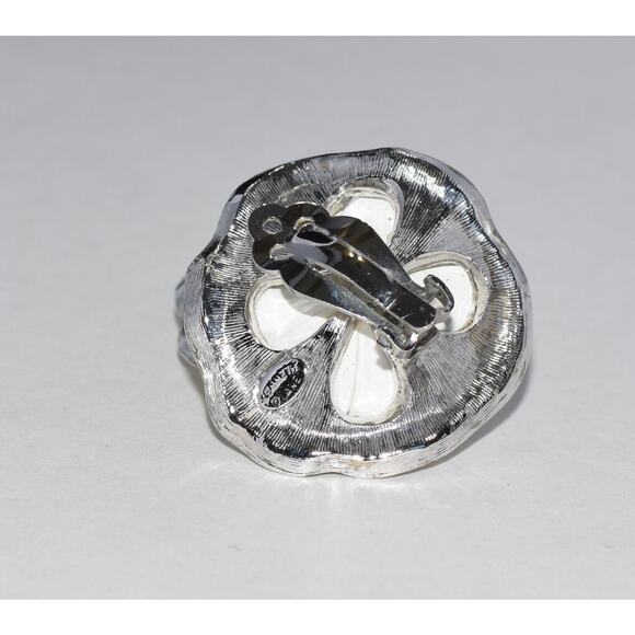 KENNETH JAY LANE Vintage Flower and Rhinestones Crystal Clip Earrings - Picture 3 of 8